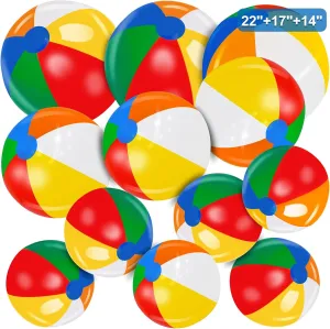 [ 22'' 17'' 14'' ] 12 Pack Rainbow Beach Balls Bulk, Inflatable Swimming Pool Toys Beach Ball for Kids Birthday Party Favors Outdoor Summer Games Hawaiian Tropical Luau Themed Pool Party Decorations