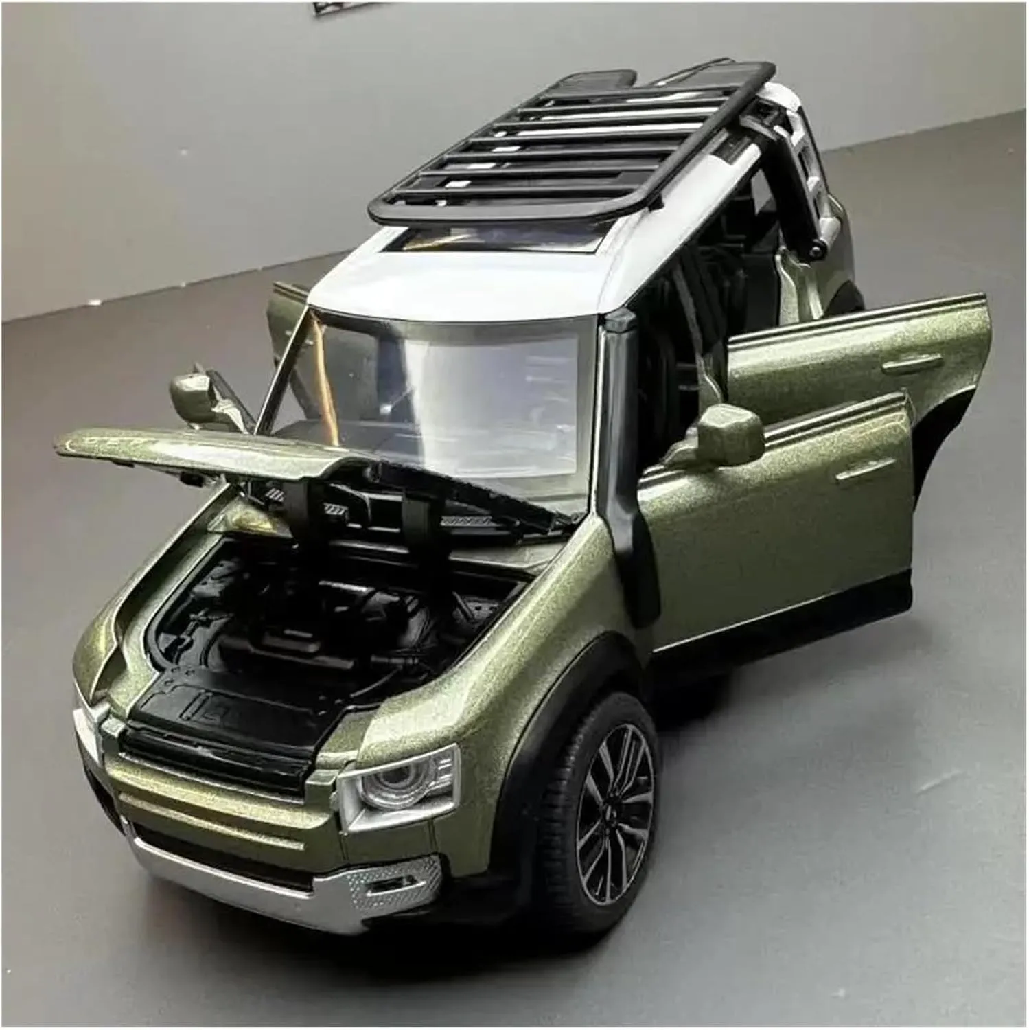 1 32 for Range Rover Defender SUV Alloy Car Model Diecast Metal Toy Off-Road Vehicles Model Sound and Light Car Gift Classic Cars Collectible(Green)