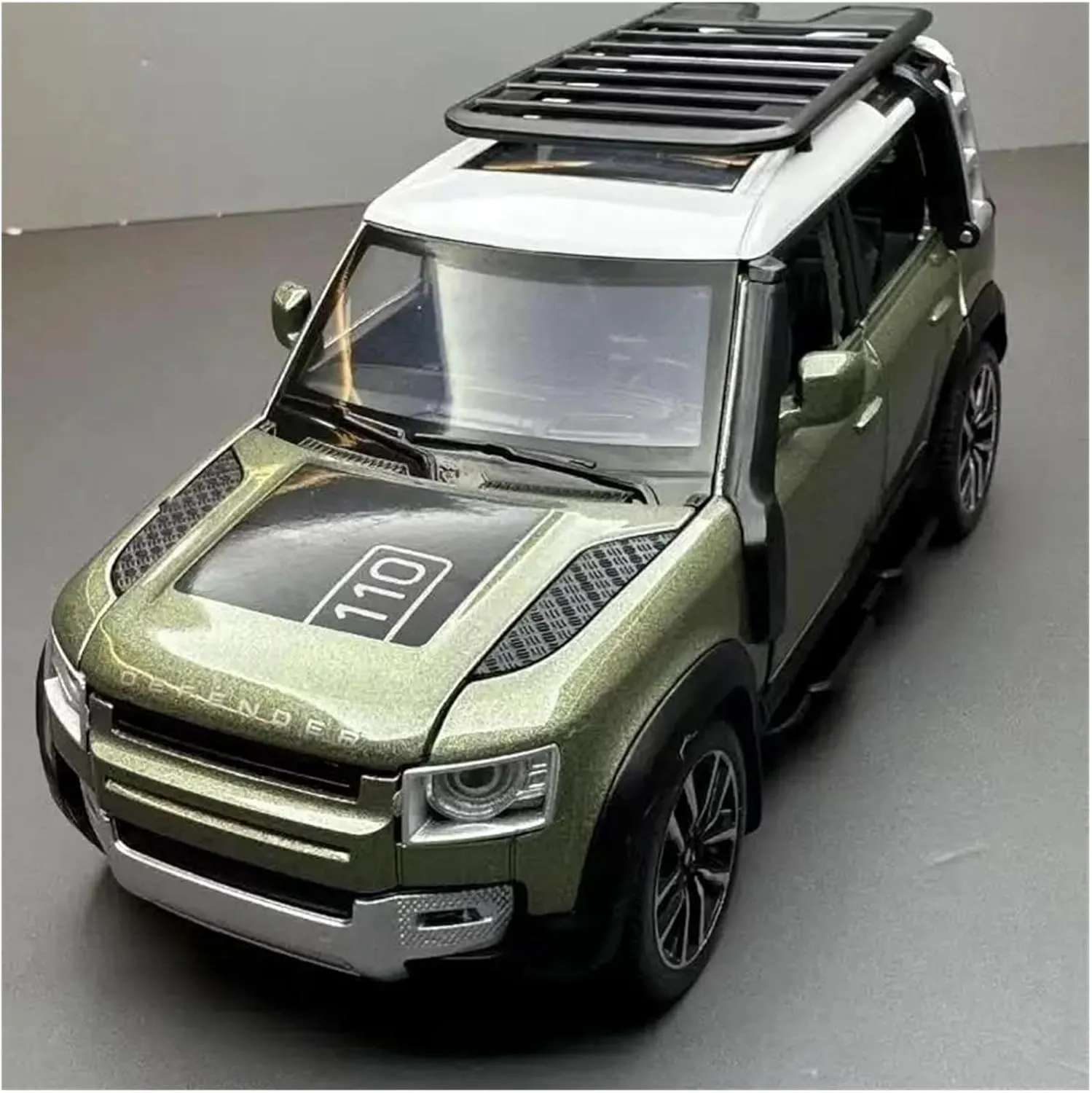 1 32 for Range Rover Defender SUV Alloy Car Model Diecast Metal Toy Off-Road Vehicles Model Sound and Light Car Gift Classic Cars Collectible(Green)
