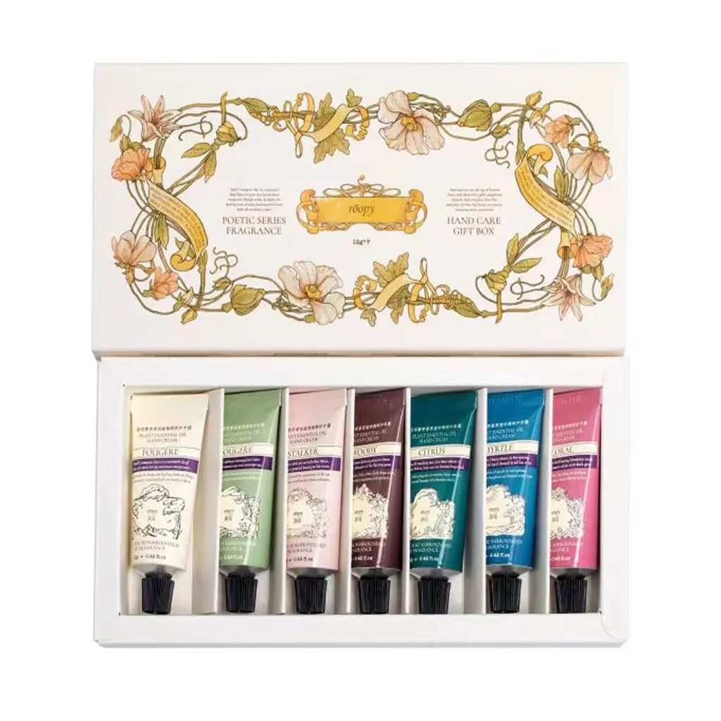 1 Pack of 7 PCS Roopy Mini Size Perfumed Hand Cream Set, Hand Care Set, Moisturizing Skin & Reduce Dryness and Roughness of Skin, Hand & Nail Cream