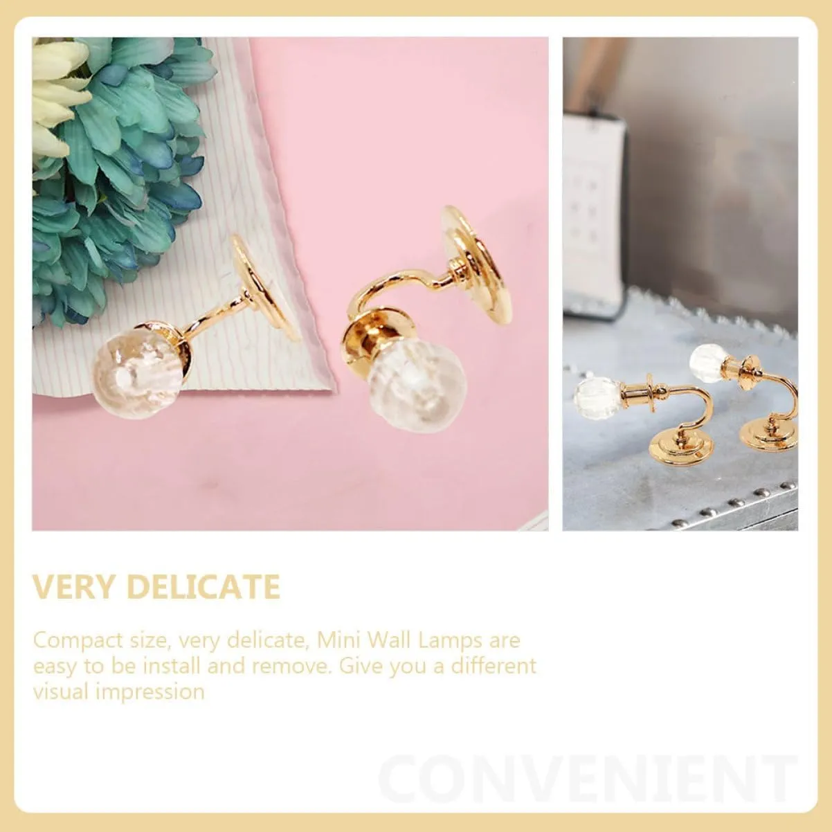 1 Pair Mini Wall Sconces of Dollhouse Miniature Lamps for Scene Decoration Realistic Design Compact Easy to Install Present for House