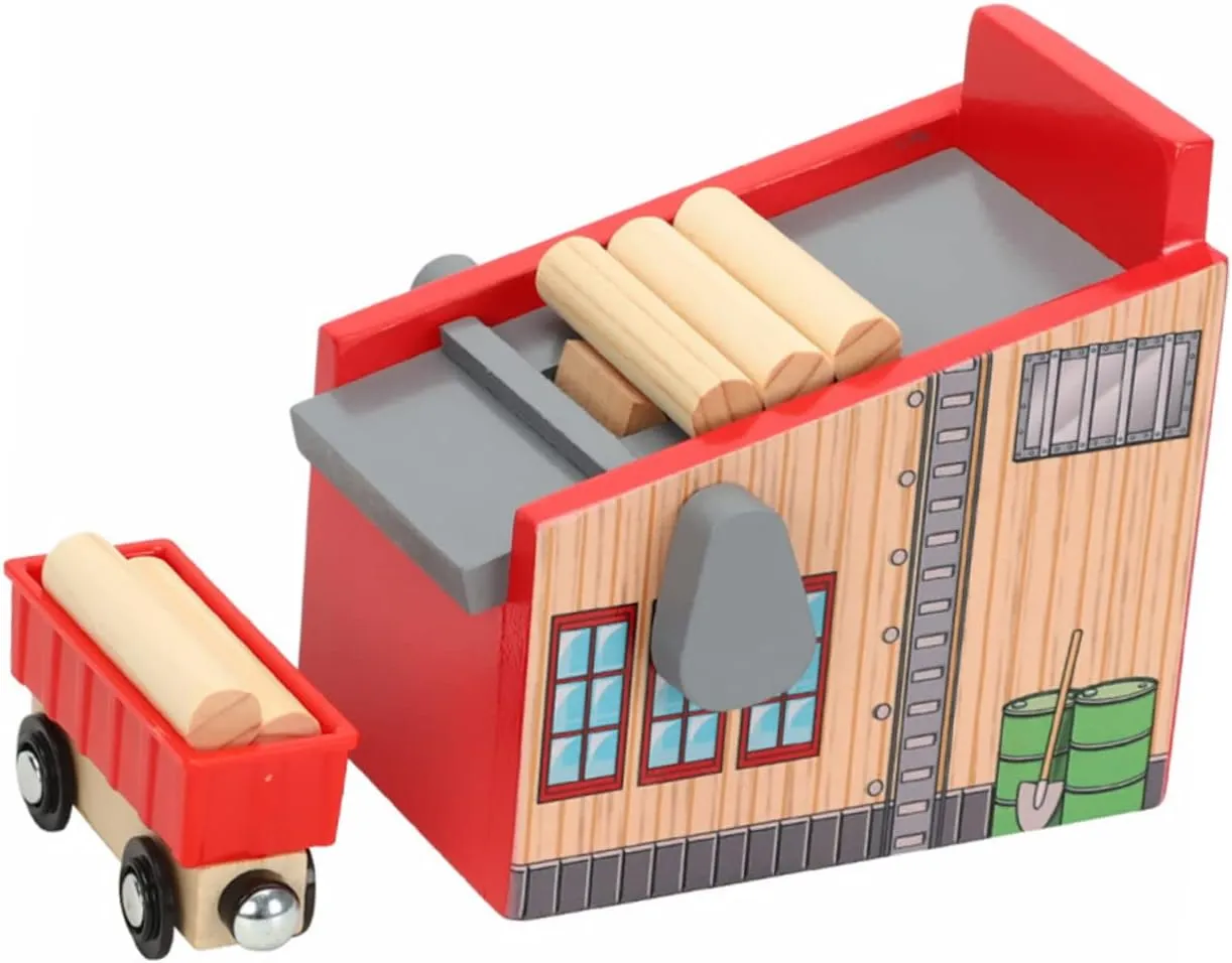 1 Set Loading Machine Wooden Blocks Kit Scene Accessories Wooden Railway Toy Logging Camp Blocks Train Kit Lumber Blocks Kid Toy Red Child Small Train Timber