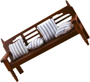 1 Set Mini Wooden Bench Model with Mini Cloth Pillow Delicate Dollhouse Decor for Craft Projects and Photo Props