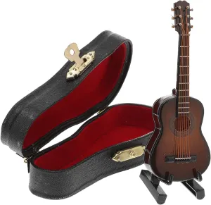 1 Set Miniature Wooden Guitar Decorative Dollhouse Mini Guitar Model with Stand Present for Home Decor Vintage for Photography Props and Collectibles