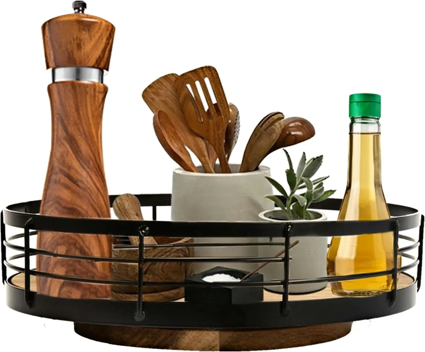 10” Acacia Wood Lazy Susan Turntable Organizer for Spices, Condiments, and More - Wooden Cabinet and Pantry Organization and Storage - Practical Gift Idea for Wedding or Housewarming
