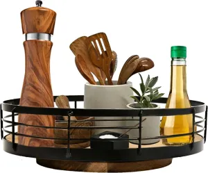10” Acacia Wood Lazy Susan Turntable Organizer for Spices, Condiments, and More - Wooden Cabinet and Pantry Organization and Storage - Practical Gift Idea for Wedding or Housewarming