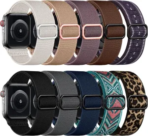 10 Pack Stretchy Nylon Solo Loop Bands Compatible with Apple Watch bands for men 49mm 46mm 45mm 44mm 42mm 41mm 40mm 38mm, Adjustable Soft Elastic Braided Straps for iWatch Ultra 2/Ultra Series 10/9/8/7/6/5/4/3/2/1/SE