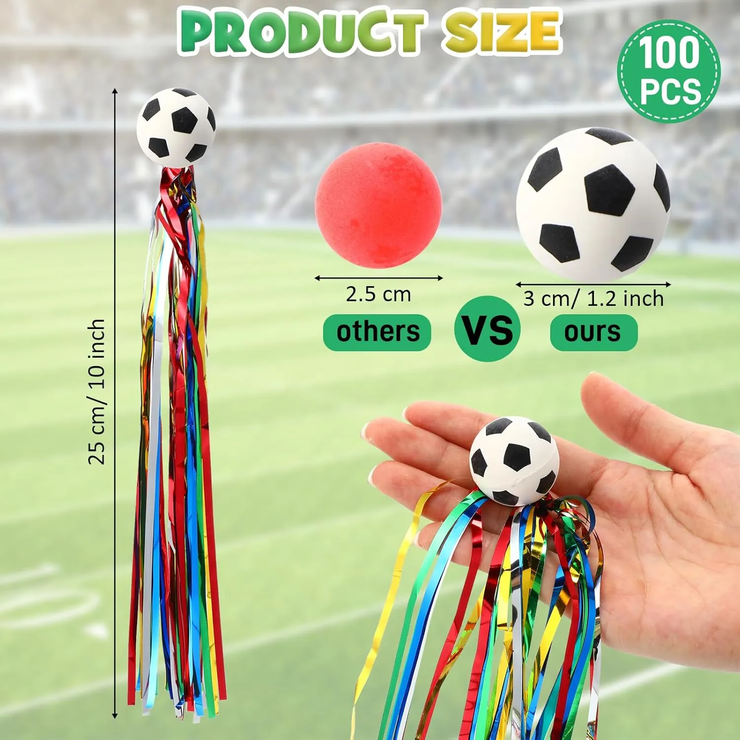 100 Pcs Soccer Comet Balls Bouncy Balls with Colorful Streamers 30 mm Sport Rubber Bounce Ball Bulk for Soccer Party Favor Goodie Bag Stuffers Classroom Prize Birthday Gift