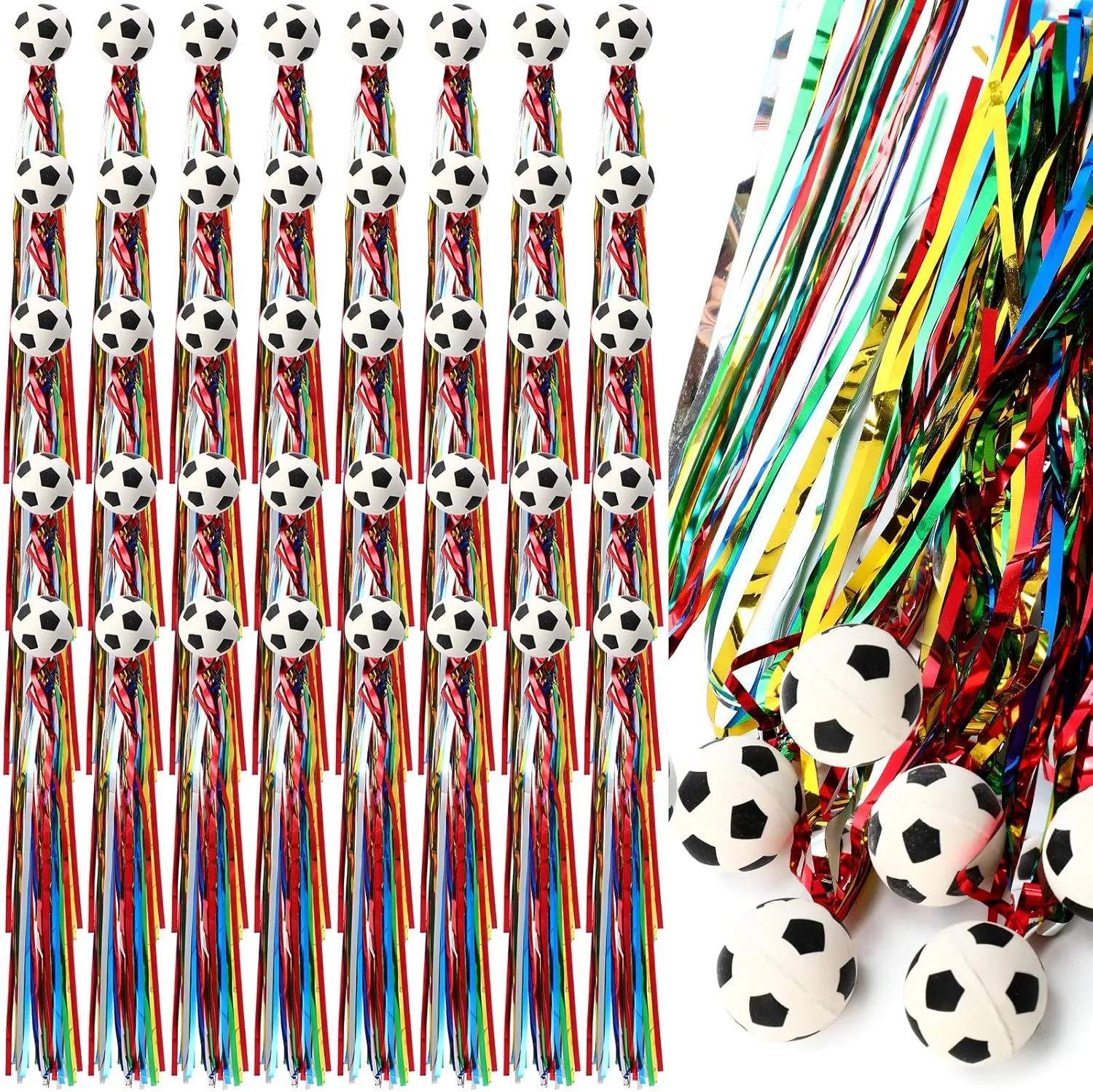 100 Pcs Soccer Comet Balls Bouncy Balls with Colorful Streamers 30 mm Sport Rubber Bounce Ball Bulk for Soccer Party Favor Goodie Bag Stuffers Classroom Prize Birthday Gift