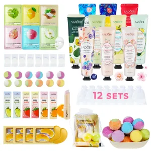 108 Piece Girls Spa Party Supplies Set , Face Masks, Hand Creams, Eye Patches, Bath Bombs, Lip Balms, 12 Person Kit