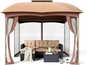 10x10 Outdoor Gazebo, Double Vent Canopy Gazebo with Mosquito Netting, Easy Setup Outdoor Canopy Shelter with Steel Frame for Patio, Lawn, Garden, Backyard & Deck
