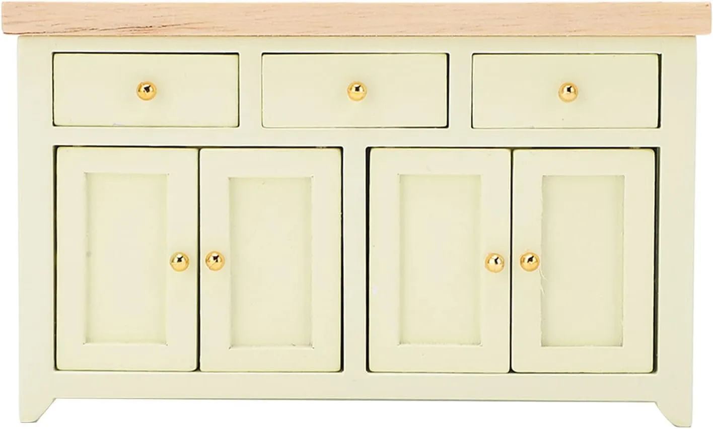1:12 Scale Birch Dollhouse Storage Cabinet - Miniature Living Room Furniture for Dollhouses (Cream Color)