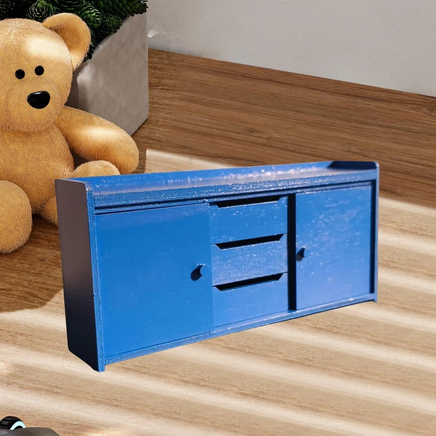 1/12 Scale Dollhouse Wood Cabinet for Model Toy Living Room Setup, Blue