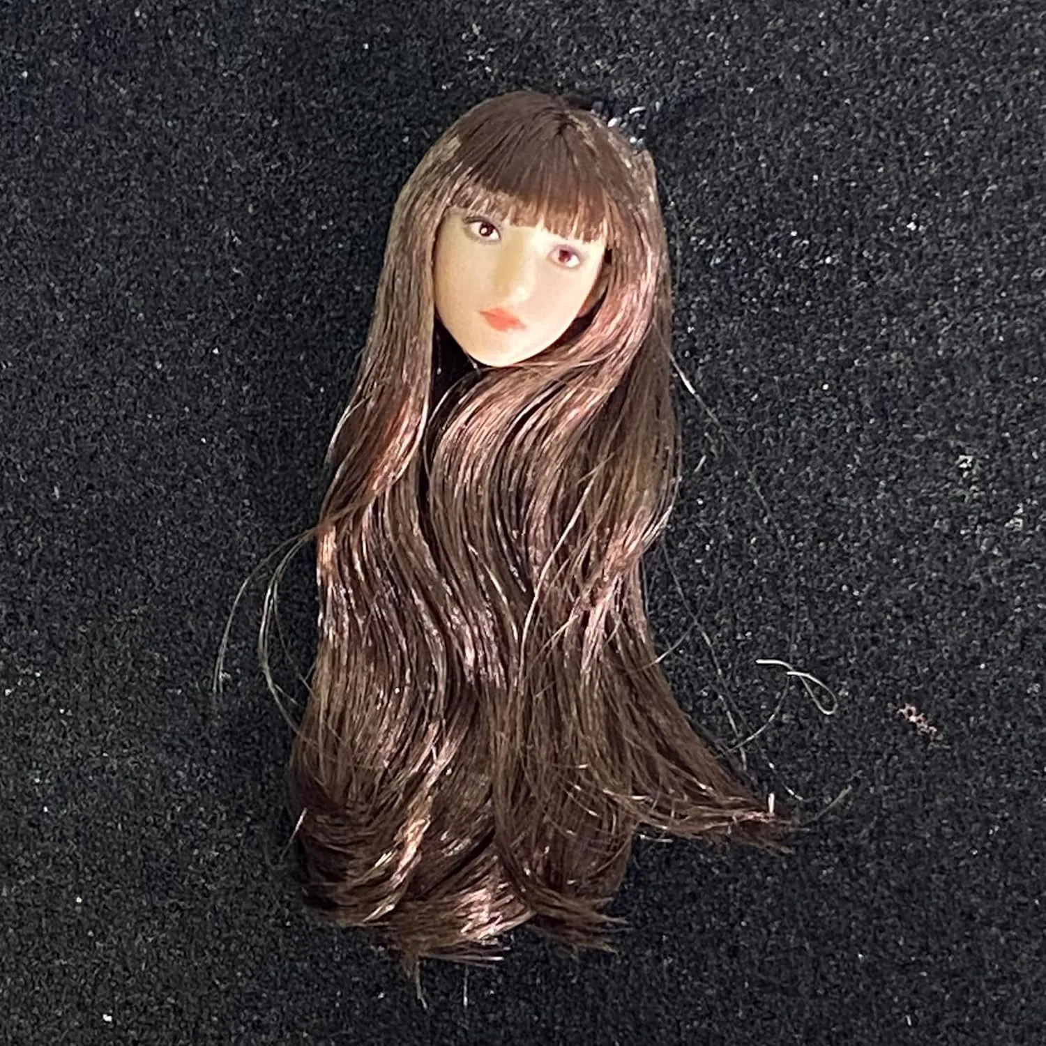 1/12 Scale Female Head Sculpt, 1/12 Cute Girl in Long Black Hair Head Carved Model for 6-inch Female Action Figure Body Doll Head Accessory (Brown)