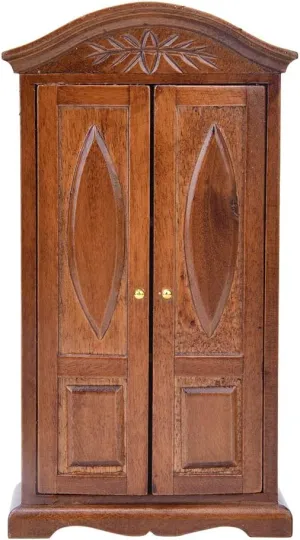 1:12 Scale Mini Vintage Wooden Double Door Closet Wardrobe Dolls House Accessory Dollhouse Furniture (Brown)