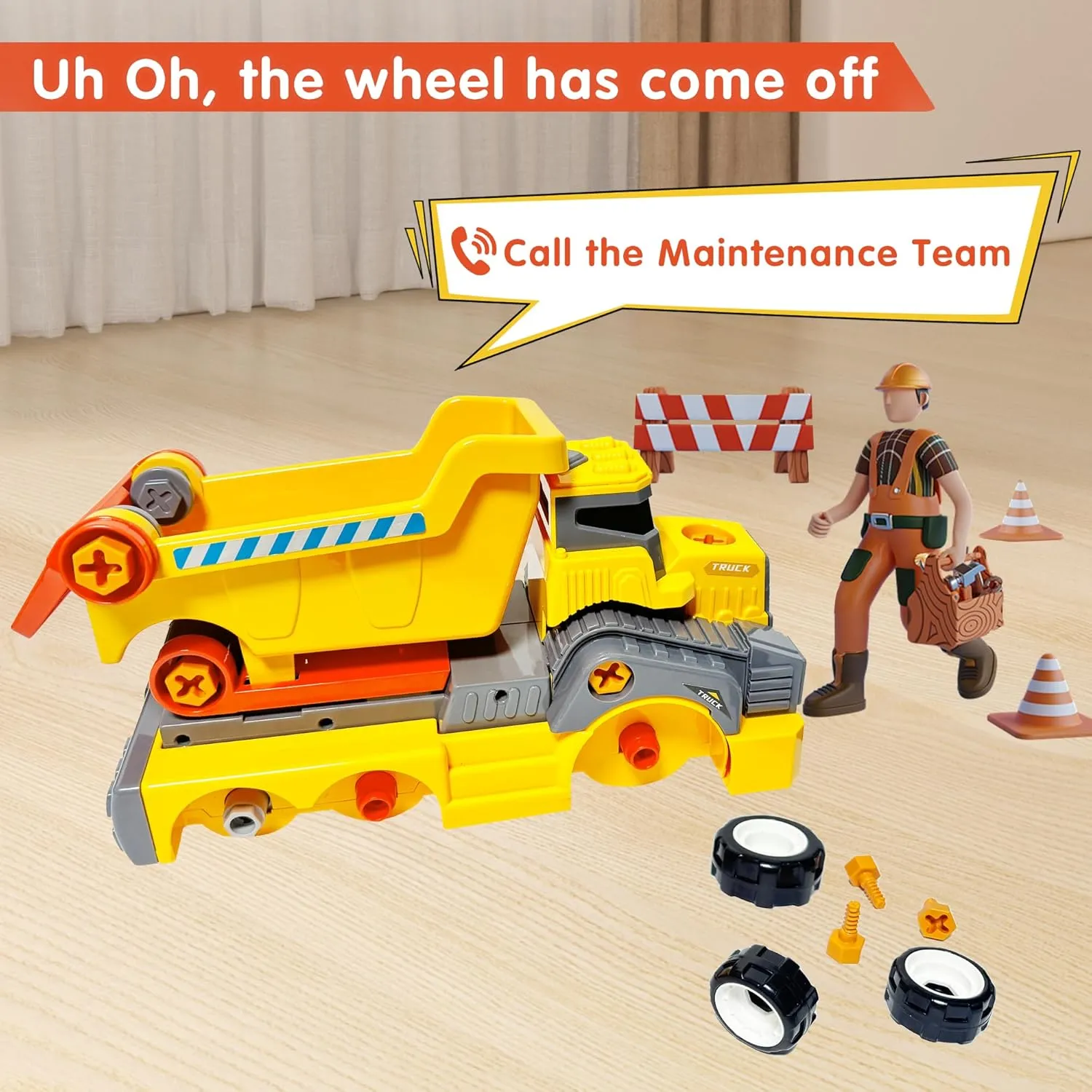 11inches Large Take Apart Construction Toys Dump Trucks for Boys Girls Kids 3-5 6-8 Year Old Electric Drill Set Assembly Building Toys Learning Toys