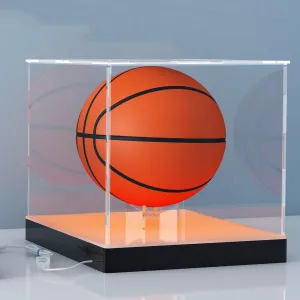 12'' Acrylic Display Case with RGB LED Lighted Base & Ball Holder, App & Controller, 16 Million Colors, Music Sync & Timer, Showcase Fullsize Basketball, Football, Mini Helmet, Collectibles