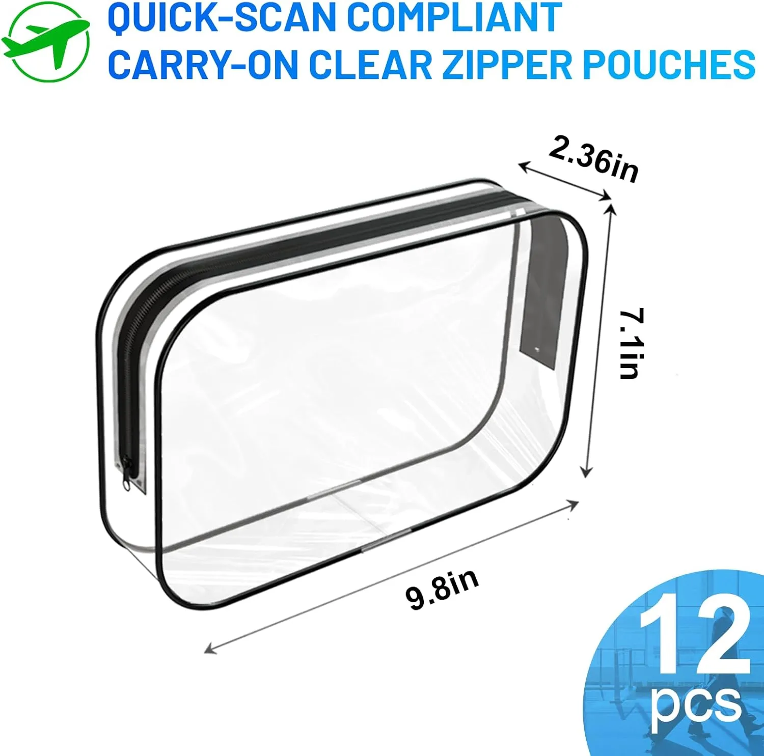 12 Pack Clear Makeup Bag, TSA Approved Toiletry Organizer,PVC Cosmetic Zipper Pouch Bulk for Travel, Diaper, Toy, Gift