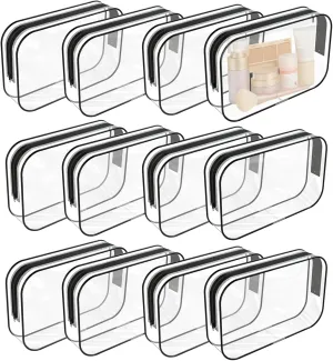 12 Pack Clear Makeup Bag, TSA Approved Toiletry Organizer,PVC Cosmetic Zipper Pouch Bulk for Travel, Diaper, Toy, Gift