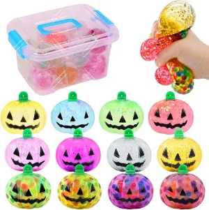 12 Pack Halloween Pumpkin Stress Ball Sets, Squishy Squeeze Balls Fidget Toys, Halloween Stress Relief Halloween Party Favors Gifts