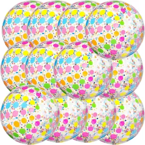 12 Pack Sequins Beach Balls 16" Colorful Polka Dot Pool Balls Inflatable PVC Clear Summer Jumbo Sport Ball Adults Summer Hawaiian Beach Swimming Pool Accessories Outdoor Water Games Party Favor