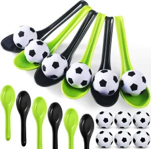 12 Pack Soccer Party Games Spoon Relay Race Toy Set for Teens Adults, Soccer Foam Ball and Spoon Race Game for Sports School Birthday Party Supplies Favors(Classic Colors)