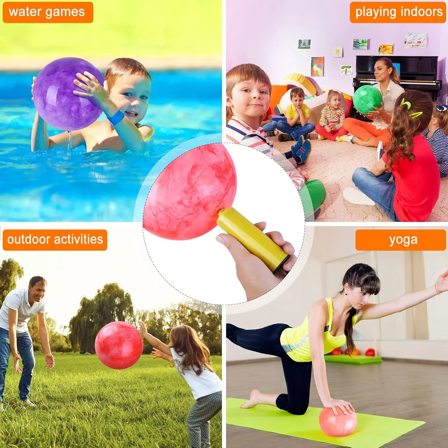 12 Pcs Marbleized Bouncy Balls Kick Balls Inflatable Sensory Balls for Beach School Playground Indoor/Outdoor Play Balls