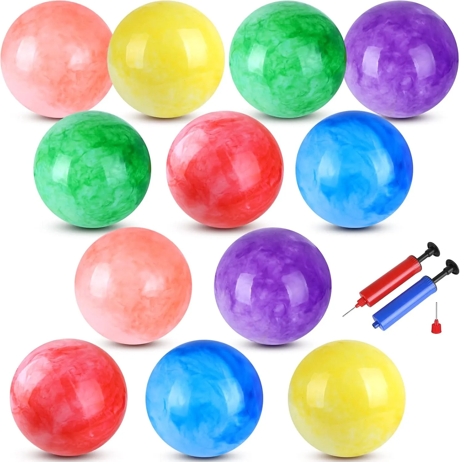 12 Pcs Marbleized Bouncy Balls Kick Balls Inflatable Sensory Balls for Beach School Playground Indoor/Outdoor Play Balls