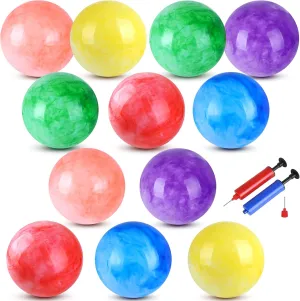 12 Pcs Marbleized Bouncy Balls Kick Balls Inflatable Sensory Balls for Beach School Playground Indoor/Outdoor Play Balls