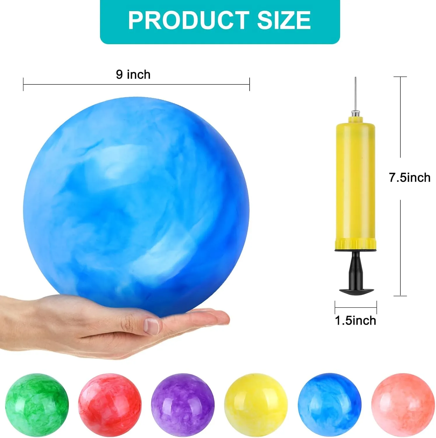 12 Pcs Marbleized Bouncy Balls Kick Balls Inflatable Sensory Balls for Beach School Playground Indoor/Outdoor Play Balls
