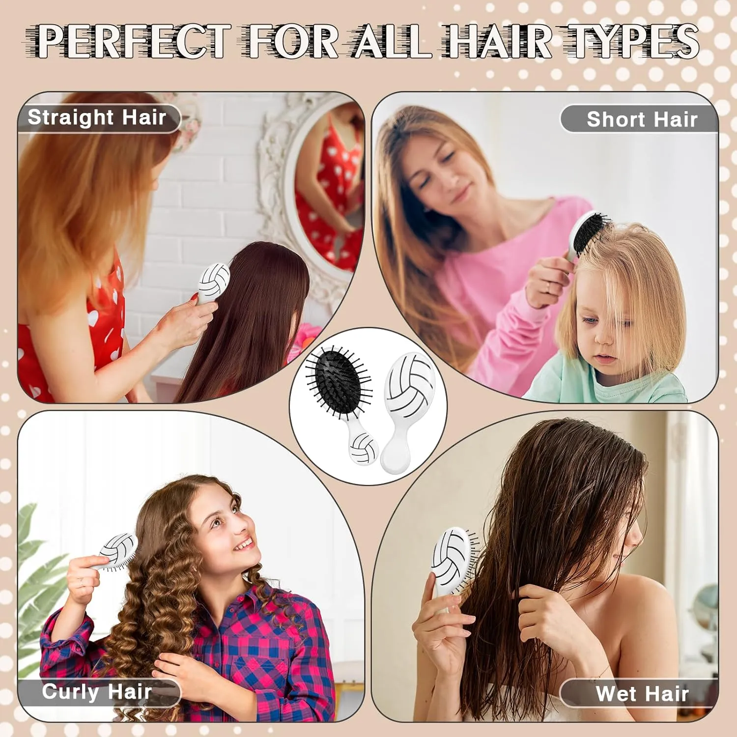 12 Pcs Volleyball Mini Detangler Brush, Mini Travel Hair Brush, Bristles Plastic Detangling Brush,No Tangle Soft Flexible Bristles for Straight, Curly, Thick Hair for Volleyball Team Gift Sport Party