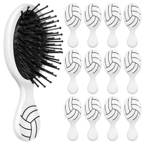 12 Pcs Volleyball Mini Detangler Brush, Mini Travel Hair Brush, Bristles Plastic Detangling Brush,No Tangle Soft Flexible Bristles for Straight, Curly, Thick Hair for Volleyball Team Gift Sport Party