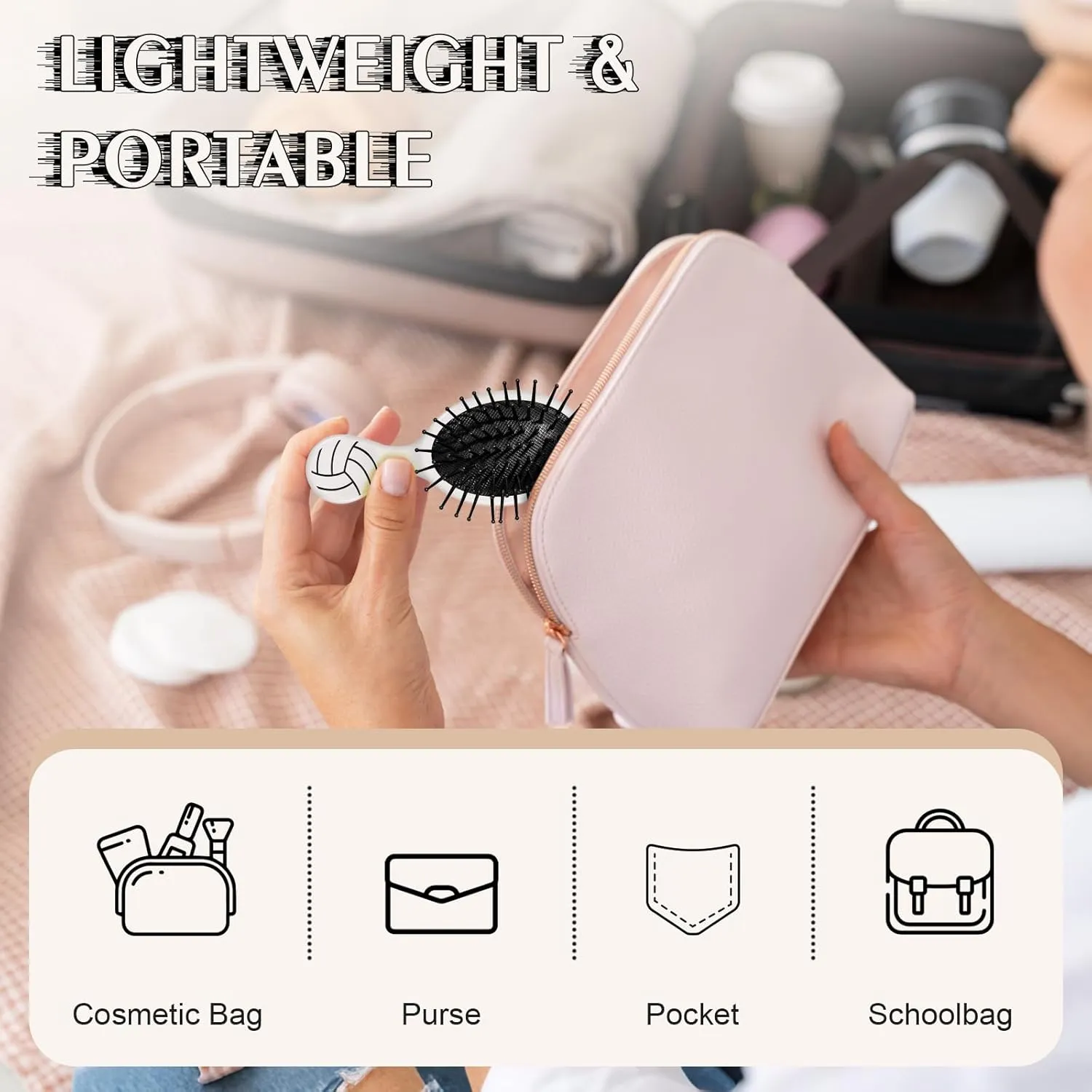 12 Pcs Volleyball Mini Detangler Brush, Mini Travel Hair Brush, Bristles Plastic Detangling Brush,No Tangle Soft Flexible Bristles for Straight, Curly, Thick Hair for Volleyball Team Gift Sport Party