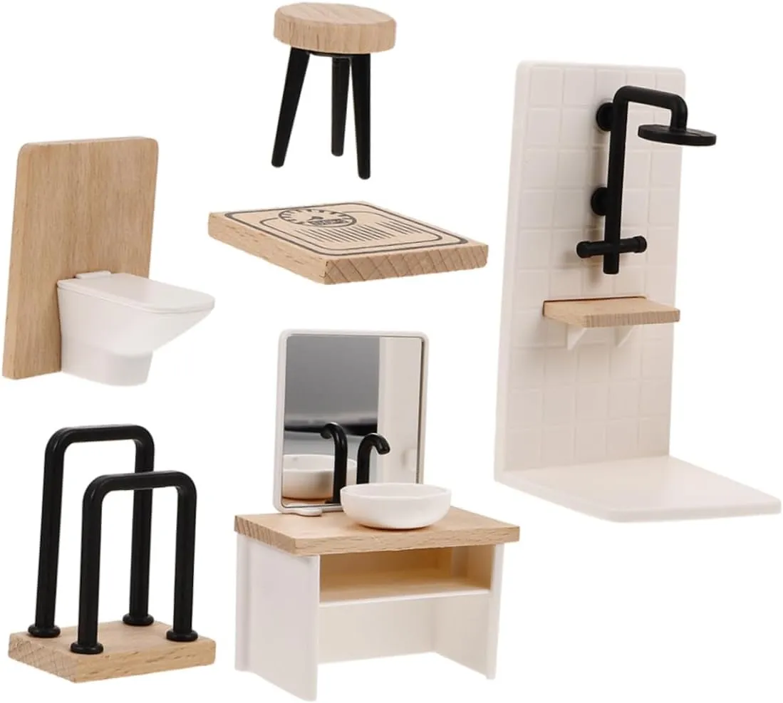 12 Scale Miniature Dollhouse Bathroom Furniture Set 6pcs Bathroom Accessories for Dollhouses