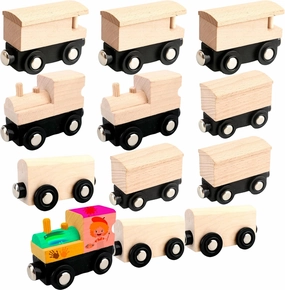 12 Pcs Wooden Trains Toys Unpainted Wood Train Cars Weak Magnetic Suction Paintable Wooden Railway for Kids Educational Toys Birthday Christmas Party Gifts (Style Set 3)