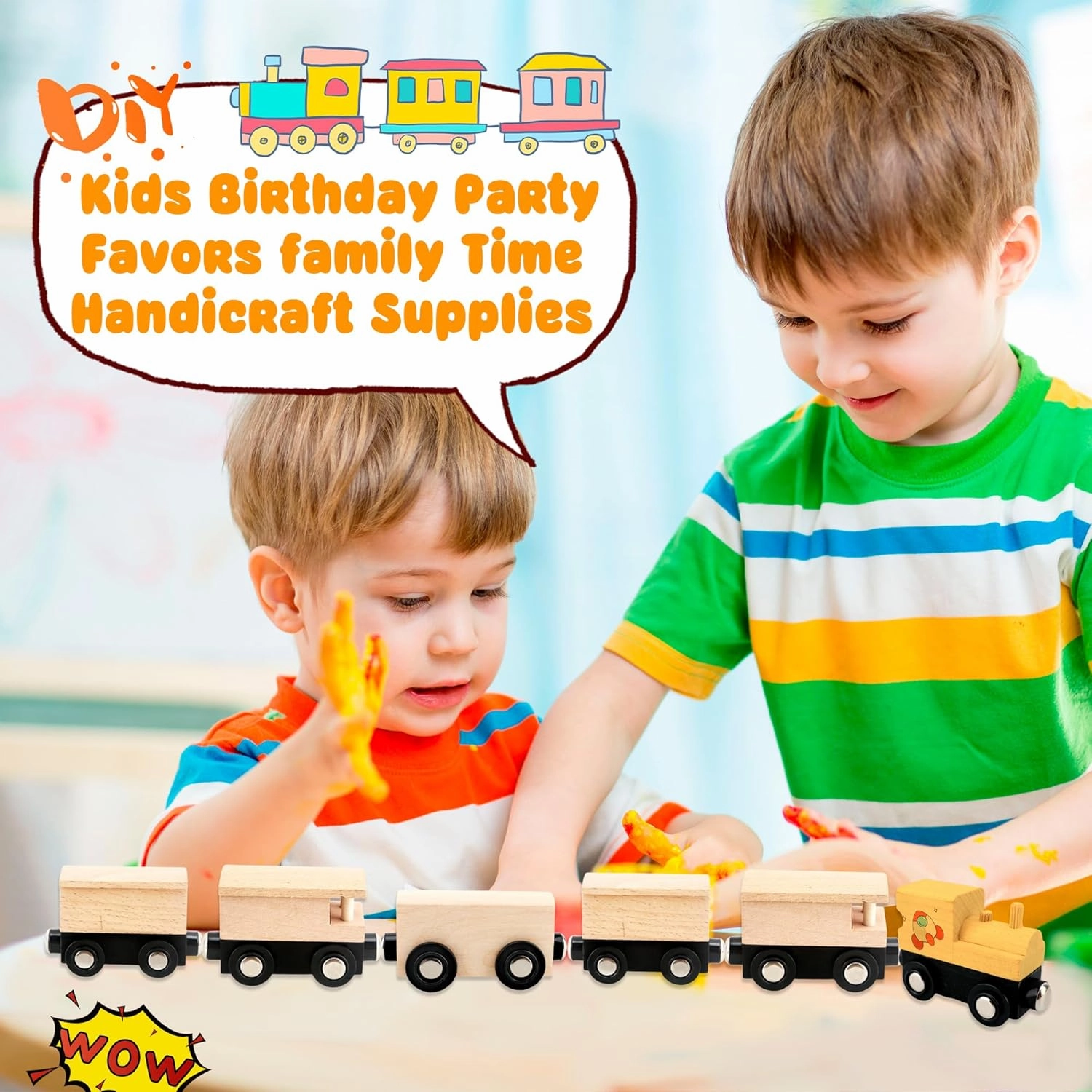 12 Pcs Wooden Trains Toys Unpainted Wood Train Cars Weak Magnetic Suction Paintable Wooden Railway for Kids Educational Toys Birthday Christmas Party Gifts (Style Set 3)