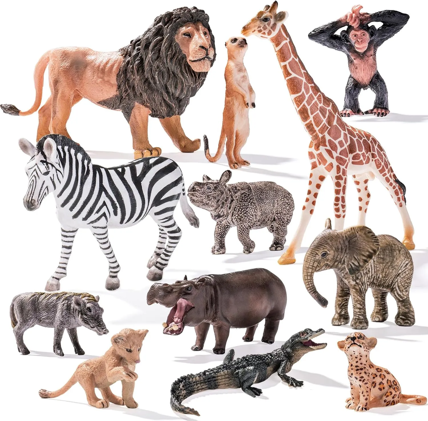 12PCS Large Solid Safari Animals Figures Toys, Realistic Jungle Wild Animal Figurines Includes Lion,Tiger,Crocodile Toys for Toddlers Kids 3-5 Years Old, Birthday Gift Party Favors for Kids