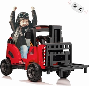 12V Electric Ride on Forklift Car with Remote Control, Ride on Car with Liftable Fork and Pallet, High/Low Variable Speed, Music, USB, MP3, and Low-Power Alarm for Boys and Girls(No Tent,Red)