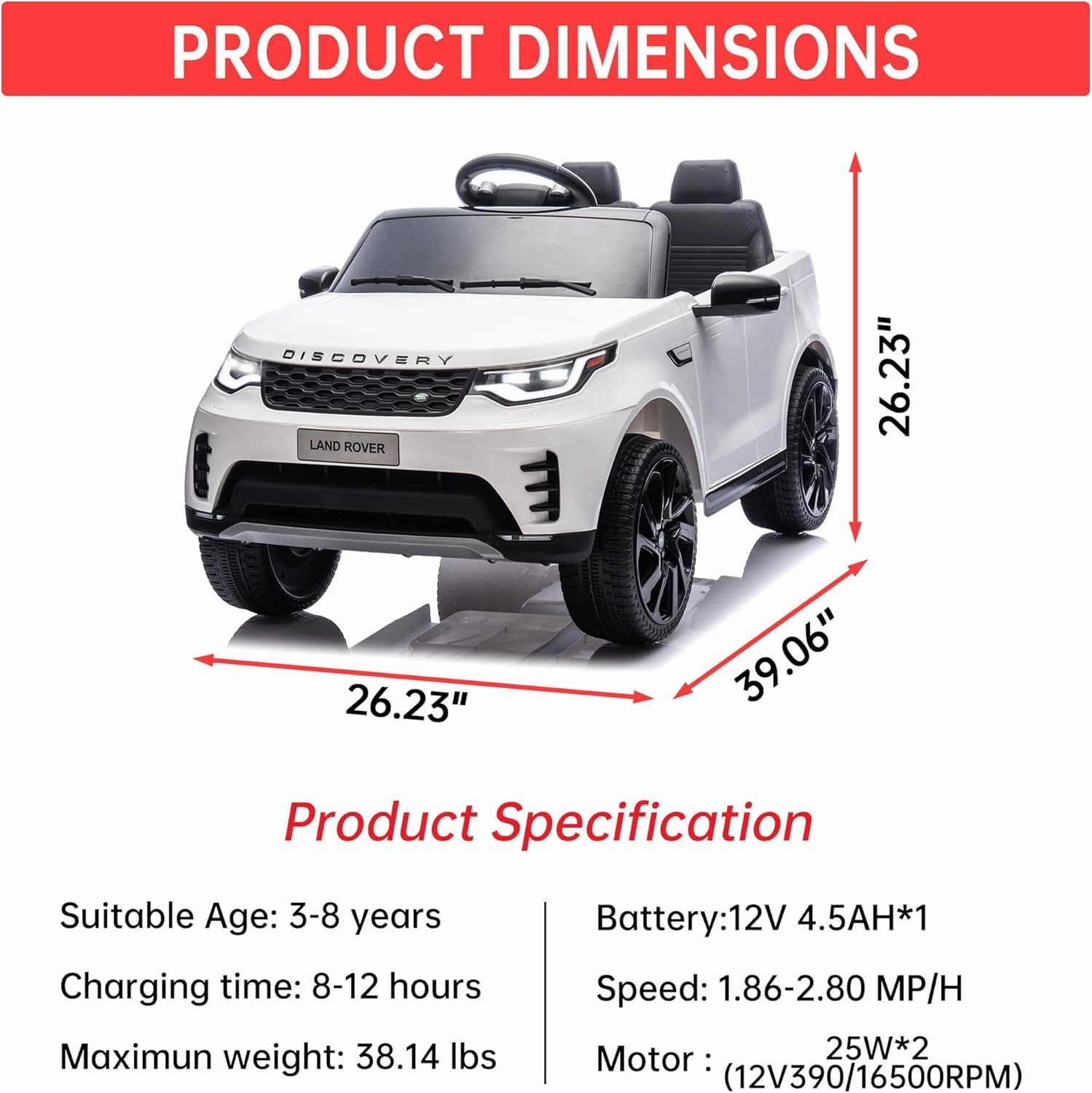 12V Kids Ride On Car,Licensed Land Rover Style, 4.5Ah Battery, 2 Motors, 3 Speed Modes, Safety Features,White