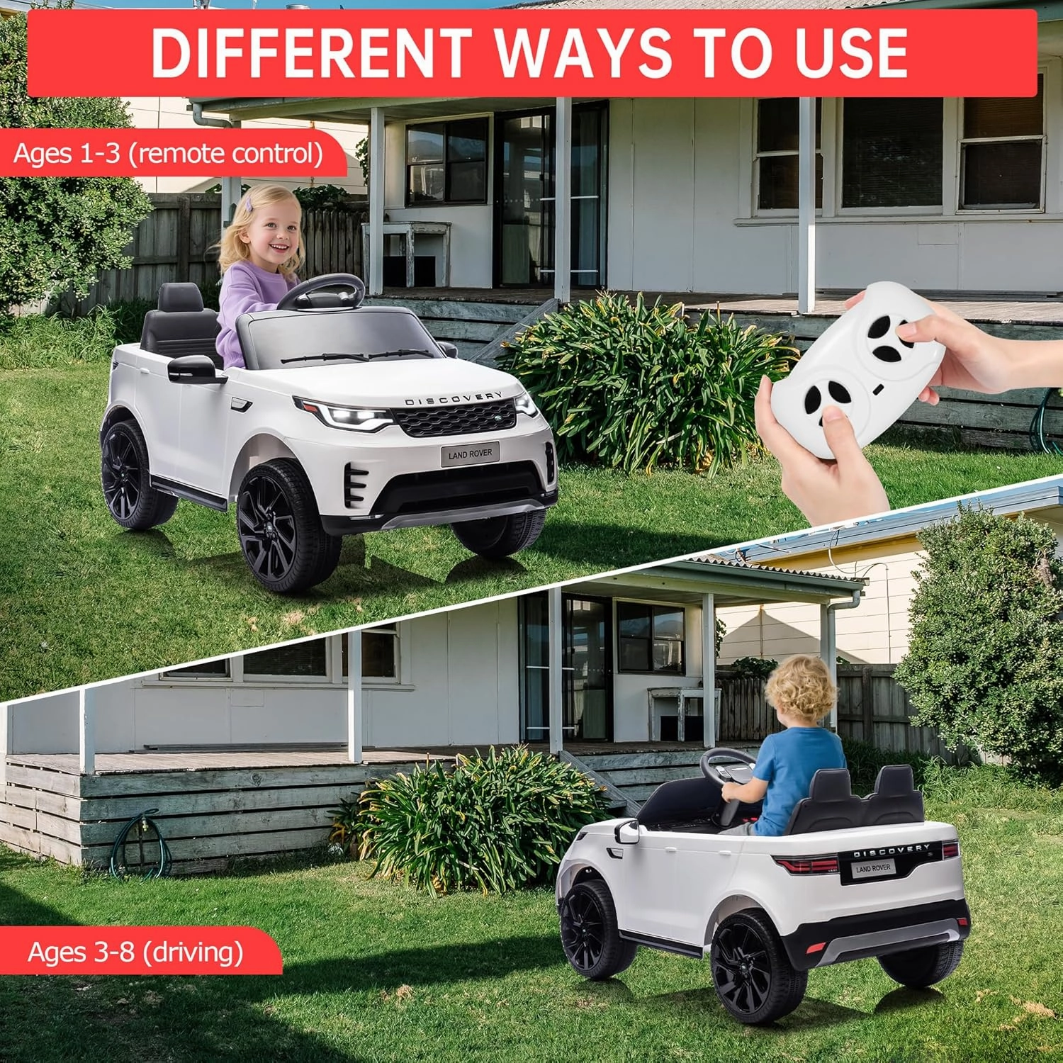 12V Kids Ride On Car,Licensed Land Rover Style, 4.5Ah Battery, 2 Motors, 3 Speed Modes, Safety Features,White