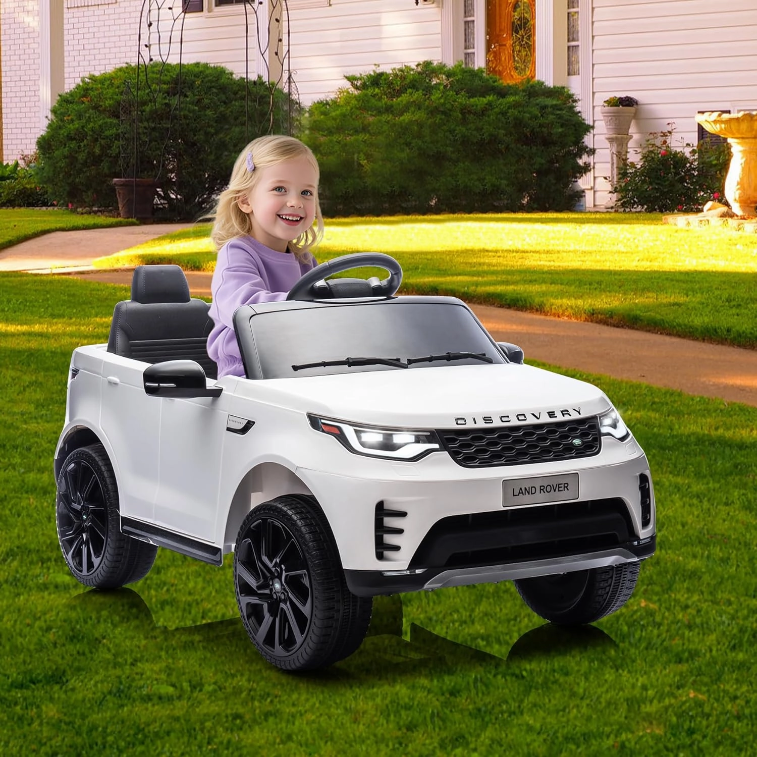 12V Kids Ride On Car,Licensed Land Rover Style, 4.5Ah Battery, 2 Motors, 3 Speed Modes, Safety Features,White