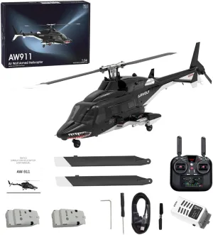 1/34 AW-911 RC Helicopter for Adults, 2.4G 9CH Flybarless Military Remote Control Helicopter with GPS Positioning, 2 Batteries, 6G/3D Stunt RC Aircraft Model Toy Gift -RTF
