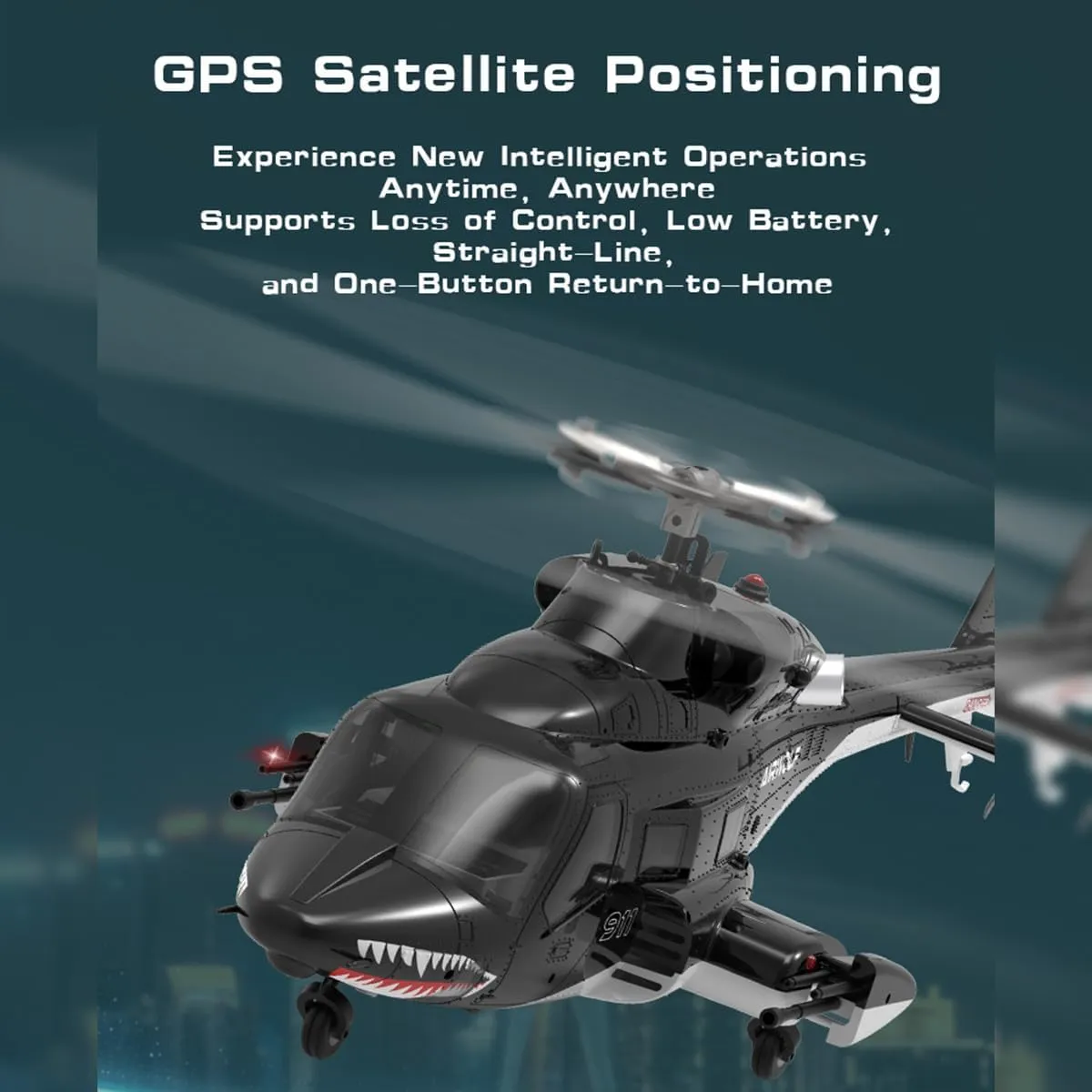 1/34 AW-911 RC Helicopter for Adults, 2.4G 9CH Flybarless Military Remote Control Helicopter with GPS Positioning, 2 Batteries, 6G/3D Stunt RC Aircraft Model Toy Gift -RTF