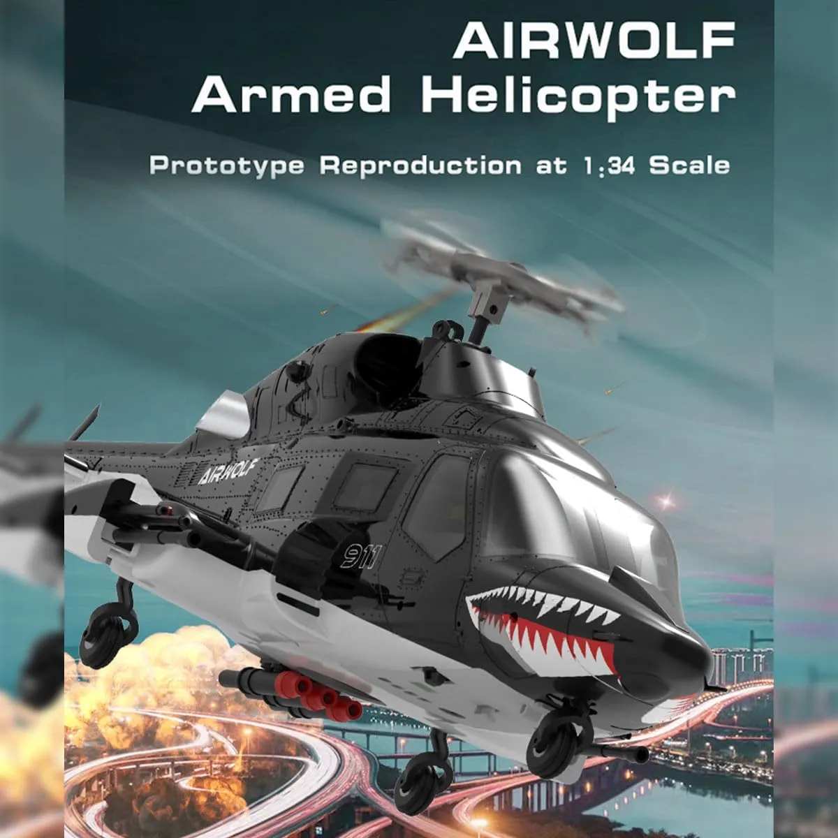 1/34 AW-911 RC Helicopter for Adults, 2.4G 9CH Flybarless Military Remote Control Helicopter with GPS Positioning, 2 Batteries, 6G/3D Stunt RC Aircraft Model Toy Gift -RTF