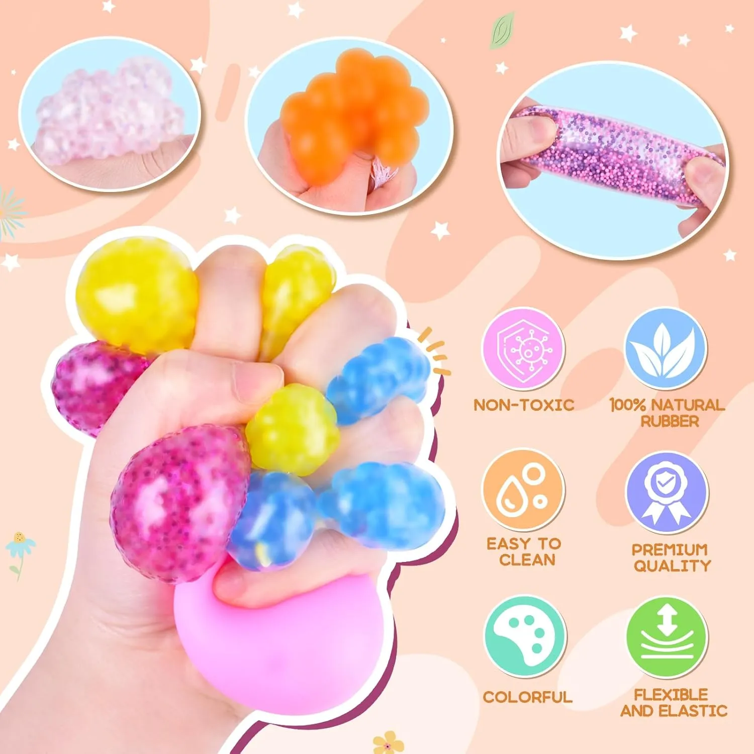 14 Pcs Squishy Stress Balls, Squishies for Kids Adults Anxiety Stress Relief Toys, Squeeze Balls Bulk Fidget Toys for Party Favors, Birthday Gift, Goodie Bag Stuffers