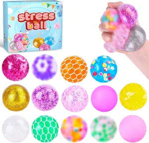 14 Pcs Squishy Stress Balls, Squishies for Kids Adults Anxiety Stress Relief Toys, Squeeze Balls Bulk Fidget Toys for Party Favors, Birthday Gift, Goodie Bag Stuffers
