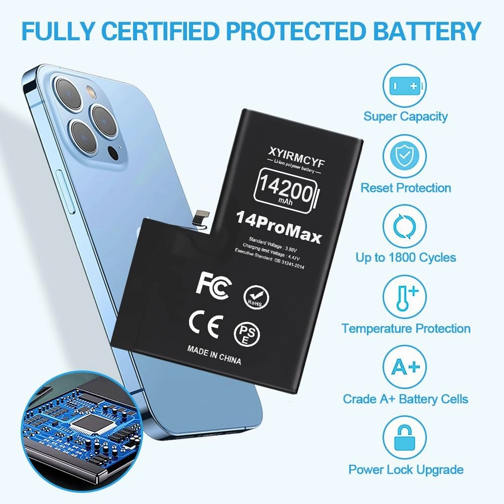 14200mAh Super Capacity Battery Compatible with iPhone 14 Pro Max, 0 Cycle Li-Polymer Replacement Battery for iPhone 14 Pro Max, with Professional Repair Tool Kit
