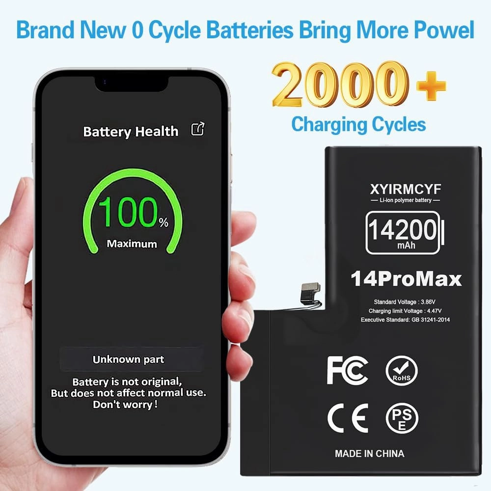 14200mAh Super Capacity Battery Compatible with iPhone 14 Pro Max, 0 Cycle Li-Polymer Replacement Battery for iPhone 14 Pro Max, with Professional Repair Tool Kit
