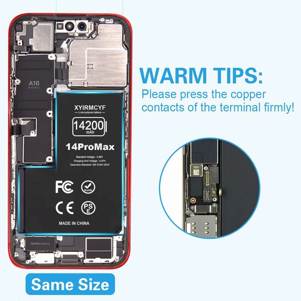 14200mAh Super Capacity Battery Compatible with iPhone 14 Pro Max, 0 Cycle Li-Polymer Replacement Battery for iPhone 14 Pro Max, with Professional Repair Tool Kit
