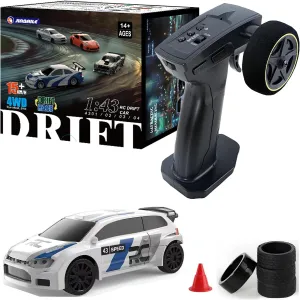 1/43 Mini RC Drift Car 2.4GHz RTR Full Proportional Remote Control Rally Sport Cars 4WD High Speed Racing Lights Kit and Racing Tires (4307)